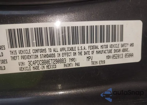 2014 Dodge Journey Sxt z USA, uszkodzony, nr VIN 3C4PDCBB0ET290883